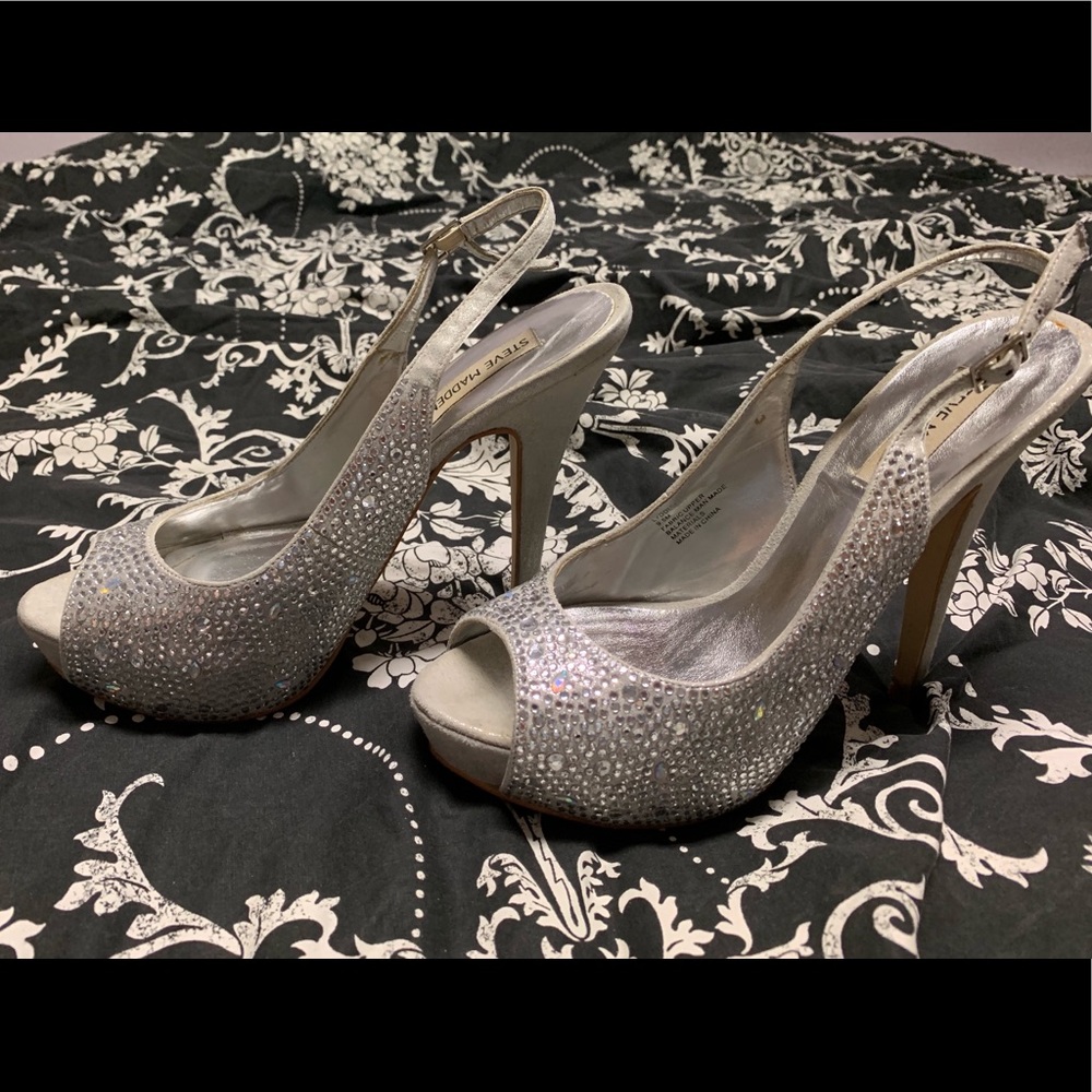 Steve Madden Silver Rhinestone Embellished Heels